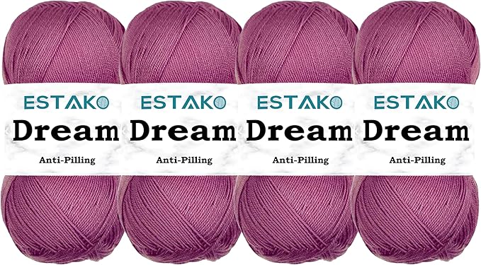 Estako Dream, (4 Skeins Pack) 100% Microfiber Acrylic Yarn, Soft, Super Fino/Fingering Weight (1) for Crochet and Knitting (4 x 3.5 Oz) / (4 x 382 Yrds) (70659 - Light Purple)