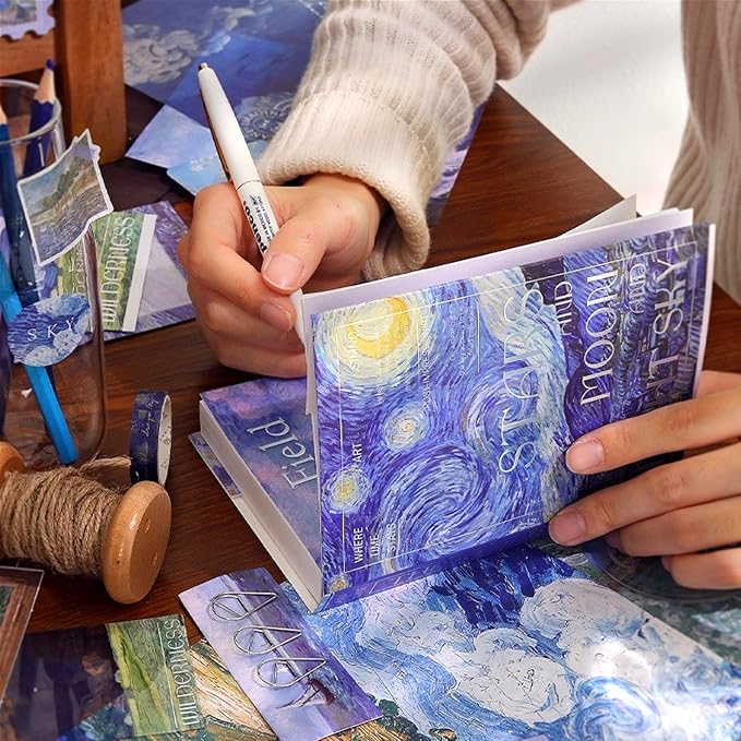LCLAIDYDY Scrapbooking Supplies Kit,Vintage Van Gogh Oil Painting Aesthetic Scrapbook Kit,Bullet Junk Journal,A6 Grid Notebook,Journaling DIY Craft Gift for Teen Girl Women