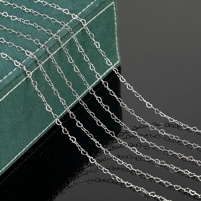 UMAOKANG 16.4 Feet Heart Chain for Jewelry Making Stainless Steel Heart Link Chains Bulk with Jump Rings and Lobster Clasps