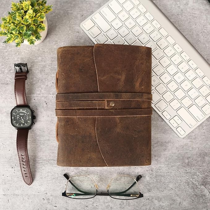 KomalC Handmade Leather Journal | Writing Diary | Bound Daily Notepad For Men & Women Unlined Paper Medium, writing pad gift for artist, sketch