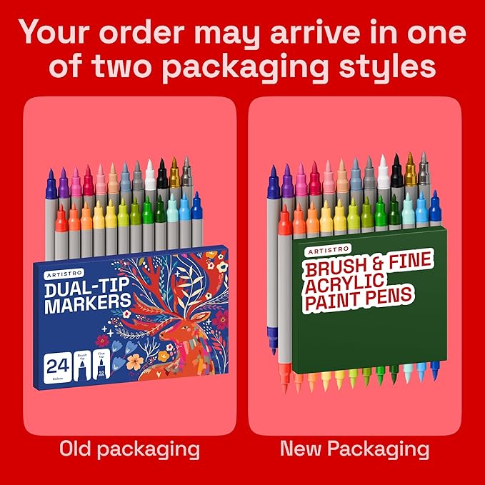 ARTISTRO 24 Acrylic Paint Markers - Paint Pens for Drawing, Brush + Fine Tips - For Fabric, Rock, Glass, Wood, DIY, Eggs - Art & Craft Supplies for Adults, Teens, Kids - Easter Basket Stuffers