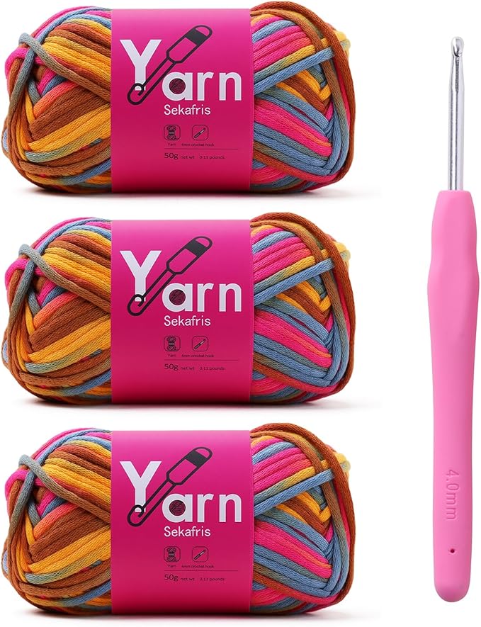 Crochet Yarn with Cotton Yarn for Crocheting - Crochet Knitting Yarn for Beginners with Easy-to-See Stitches - Yarn for Crocheting - Parfait Chunky Yarn -Cotton-Nylon Blend (Sunrise red)