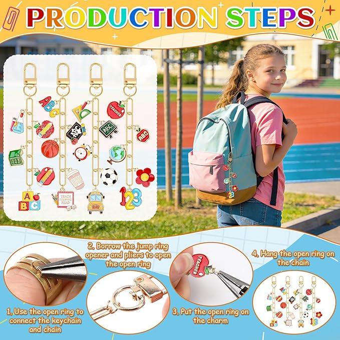 AUGSUN 189 Pcs Teacher Keychain Making Kit Teacher Keychain Craft Supply Kit Teacher Appreciation Gift Teacher’s Day Accessories for Back to School Graduation Thank You Gifts