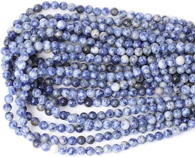 cheavian 60pcs 6mm natural blue white sodalite gemstone round loose beads for jewelry making 1 strand 15"