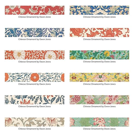 Berkin Arts 12 Rolls Art Floral Designs Washi Tape Set - 15 mm Wide Decorative Adhesive Masking Tape Cloisonnism for Bullet Journal Colorful Damask Pattern Intricate Colorful Owen Jones Series
