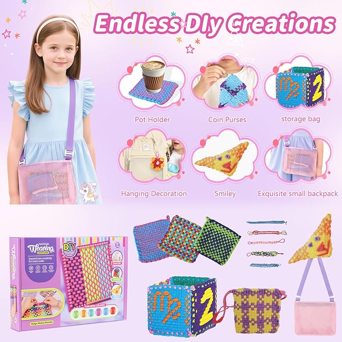 MOVATEK 328PCS Weaving Loom Kit with Friendship Bracelet Making Kit for Kids Girls Adults, 12 Colors Loom Loops, DIY Craft Kits, Bracelet & Coaster Weaving Making kit