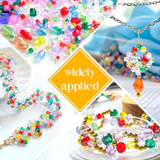 1500 Pcs Crystal Glass Beads for Jewelry Making – 12 Styles Bicone, Rondelle, Cube, Teardrop & 3mm Spacer Beads, DIY Bracelet Necklace Earring Craft Kit Random Colors(Multicolored)