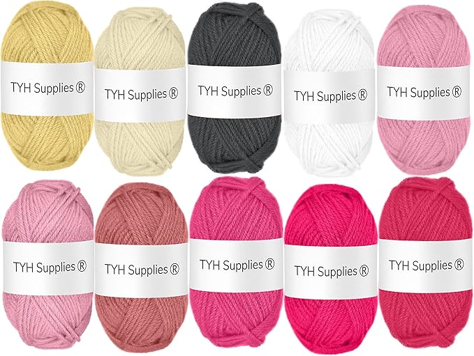 TYH Supplies 10 Acrylic Yarn Skeins | 700 Yard Soft Yarn Medium Weight for Knitting, Crochet, Craft Projects | 70 Yard Skeins | 10 Colors | Beginner Set | BCK Color Collection