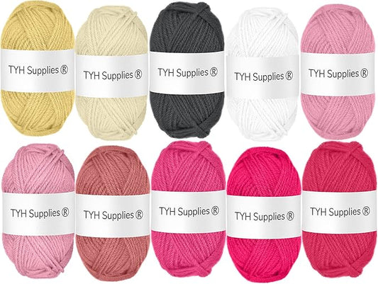 TYH Supplies 10 Acrylic Yarn Skeins | 700 Yard Soft Yarn Medium Weight for Knitting, Crochet, Craft Projects | 70 Yard Skeins | 10 Colors | Beginner Set | BCK Color Collection