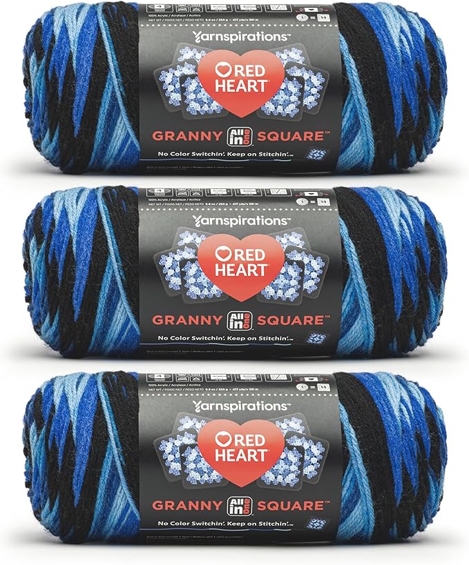 Red Heart All in One Granny Square Blue Beacon 3 Pack of 250g Yarn