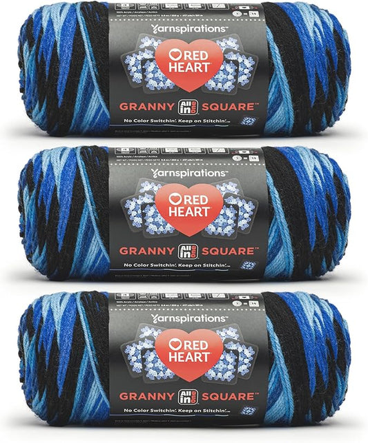 Red Heart All in One Granny Square Blue Beacon 3 Pack of 250g Yarn