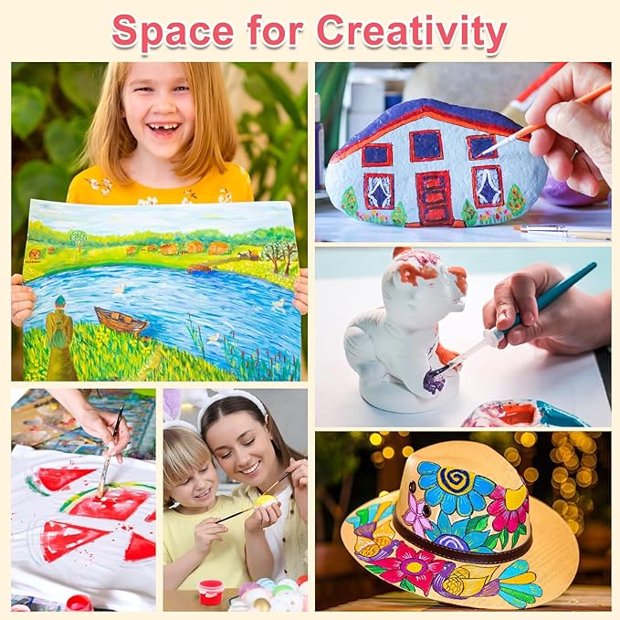 322PCS Washable Acrylic Paint for Kids Arts and Crafts, 23 Gouache Watercolor Paint Combination Sets of 12 Colors for Party Classroom Painting Supplies,23 Flat and 23 Pointed Brushes