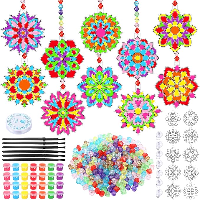 Sonwyoung 30 Sets Spring Mandala Suncatchers Craft Kits Easter Holi DIY Glow in The Dark Stained Glass Kit Paint Your Own Window Ornaments Art for Holiday Parties Home Decor and Creative Activities