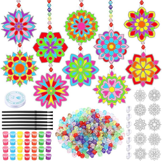 Sonwyoung 30 Sets Spring Mandala Suncatchers Craft Kits Easter Holi DIY Glow in The Dark Stained Glass Kit Paint Your Own Window Ornaments Art for Holiday Parties Home Decor and Creative Activities