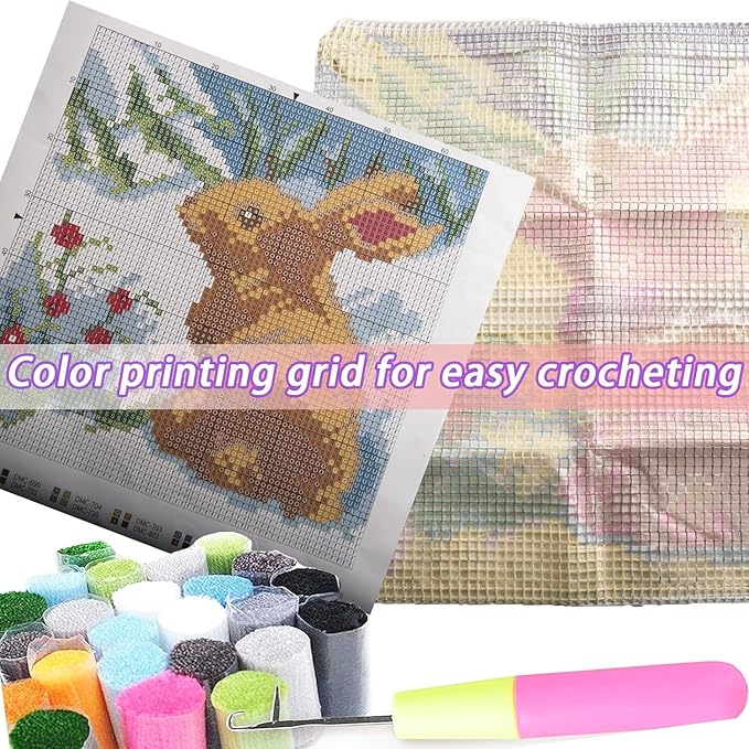 Black Cat Face Latch Hook Kits Pillow DIY Rug Crochet Hook Cushion Making Kits Printed Pattern Canvas Crochet Needlework Hooking Pillow Cover Easy to Starter DIY Kits 43x43cm