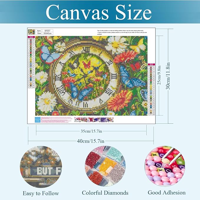 Gemozaic Butterfly Diamond Painting Kits for Adults, Clock Diamond Art Kits for Adults, Gem Painting Kit for Adult for Gift Home Wall Decor, 12x16 Inch