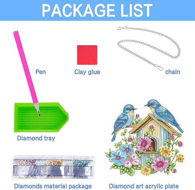 VAIIEYO Birdhouse Diamond Art Hanging Ornament, Bird Animal Diamond Painting Suncatchers Window Hanging Kit with Chain, 7.5x7.5 inch Crystal Pendant Art Craft for Gift Home Wall Front Door Decoration