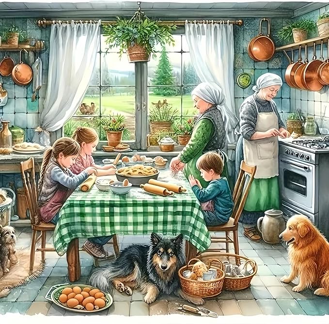 Diamond Art Kits for Adults Busy Kitchen, DIY 5D Diamond Painting Kit for Beginners, Family Full Round Drill Gem Art Dots for Adults, Diamond Dots Paintings Crafts Home Wall Decor 14X14 Inch