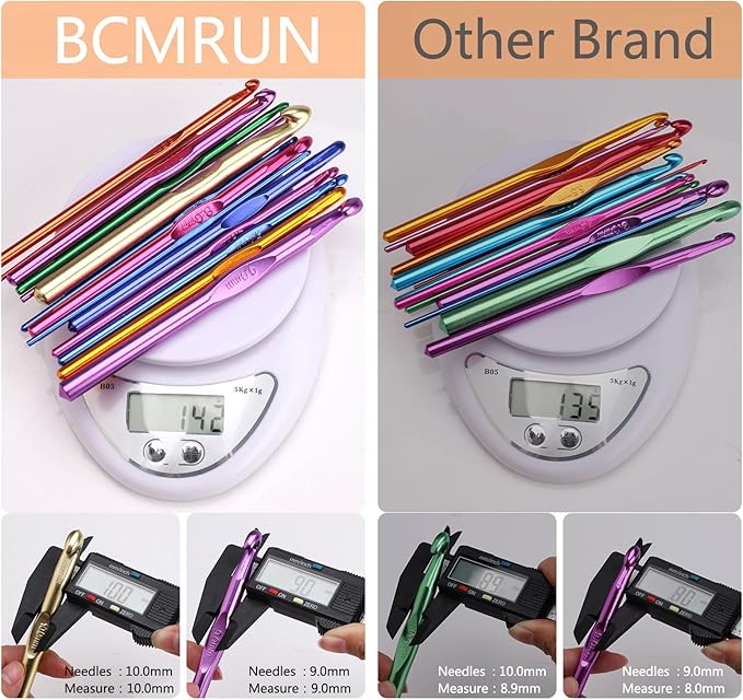 BCMRUN 14 pcs Multicolor Aluminum Crochet Hooks Knitting Needles Craft Yarn 2-10mm …