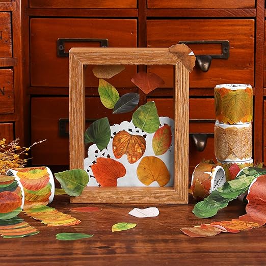 Dizdkizd Fall Leaf Washi Tape Stickers for Card Making, Arts and Crafts Projects, Scrapbooking, Journaling, Collage - 400 Pieces (8 Rolls)