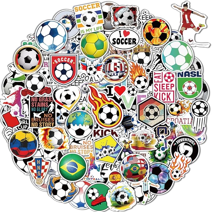 pcnearty 100 pcs sport stickers for kids, soccer water bottle stickers, vinyl waterproof laptop sticker for water bottle, bulk sticker packs for boys kids classroom prizes for elementary students