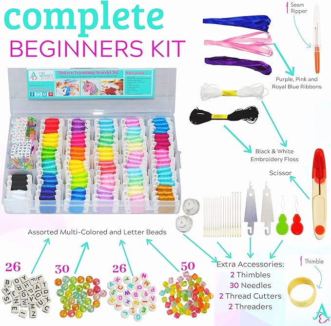 Athena's Elements 276Pcs Embroidery Kit, Cross Stitch Kits, Friendship Bracelet String Kit with Organizer Box-Included 100pcs Friendship Bracelet Floss Thread, Cross Stitch Kits, Gifts