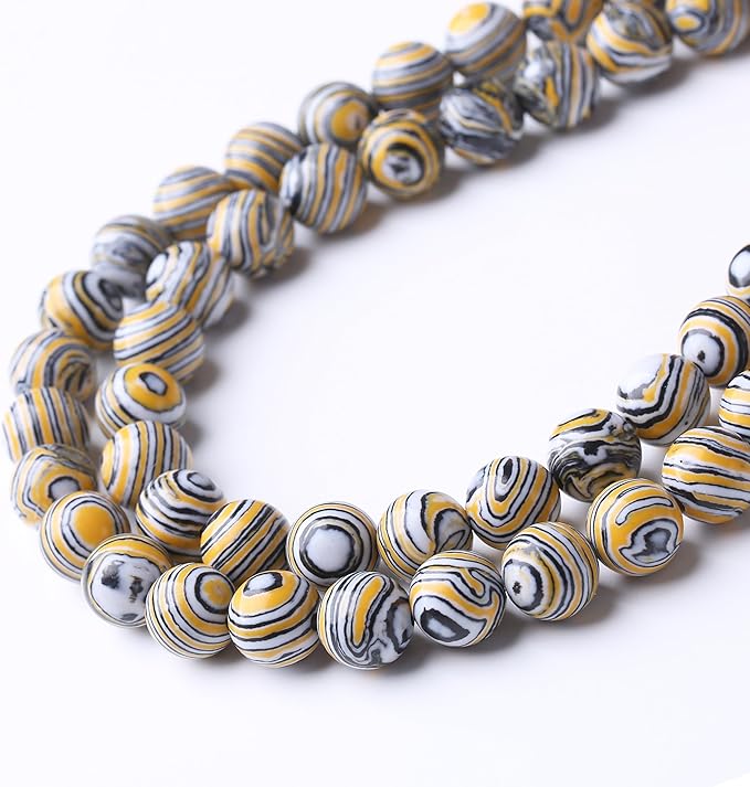 Yellow Peacock Turquoise Stone Beads for Jewelry Making Gemstone Round Crystal Bracelet Necklace 1 Strand 15.5inch 45PCS 8MM