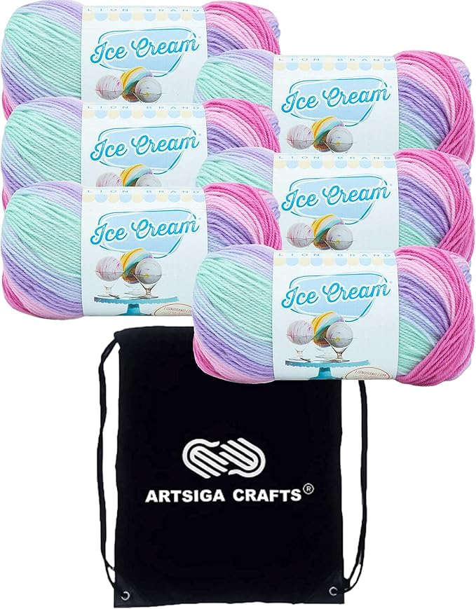 Lion Brand Ice Cream Ube 923-227 (6-Skeins - Same Dye Lot) Baby Sport #2 Acrylic Yarn for Crocheting and Knitting with Project Bag