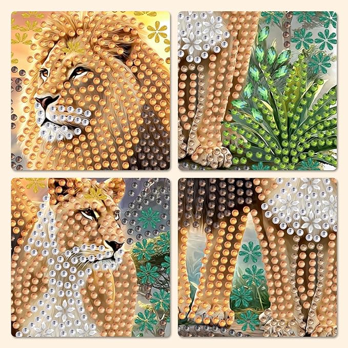 MXJSUA Lions Animals Diamond Art Hanging Kits for Adults Beginners, DIY Acrylic Special Shaped Crystal Animals Diamond Gem Art Pendant Drills Painting Ornament for Home Wall Decor and Gift