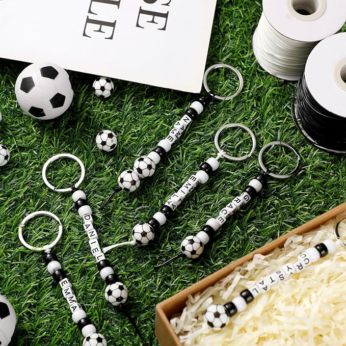 Landical 564 Pcs Soccer Keychain Making Kit DIY Soccer Bead Key Chain Craft Adjustable Sport Letter Bead Charm Sport Theme Party Favor Gift Backpack Accessories Holiday Decoration(Joyous Color)
