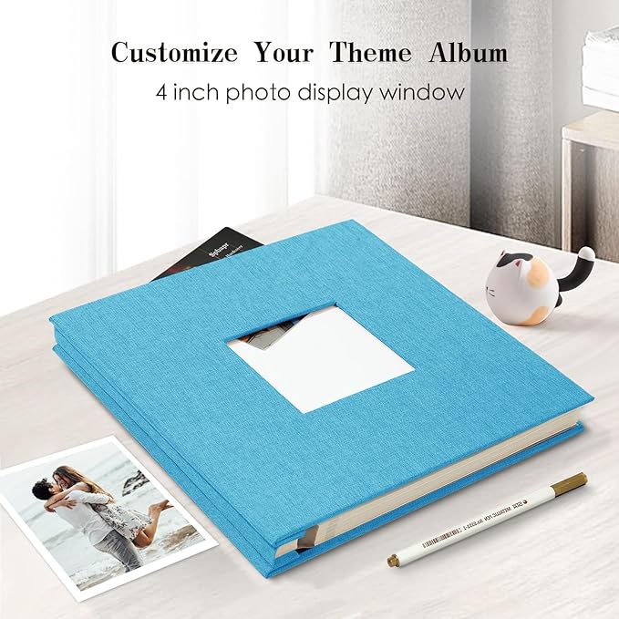 Spbapr Large Photo Album Self Adhesive 4x6 5x7 8x10 10x12 Pictures Magnetic Scrapbook 40 Blank Pages Linen Cover DIY Album with A Metal Pen