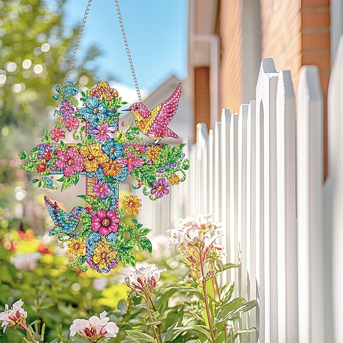 Wergund 5D DIY Bird Diamond Art Hanging Kits, Hanging Diamond Art Crosse, Acrylic Special Shaped Rhinestone, Window Hanging Pendants for Home Wall Garden Front Door Outdoor Decor Gift(Bird)