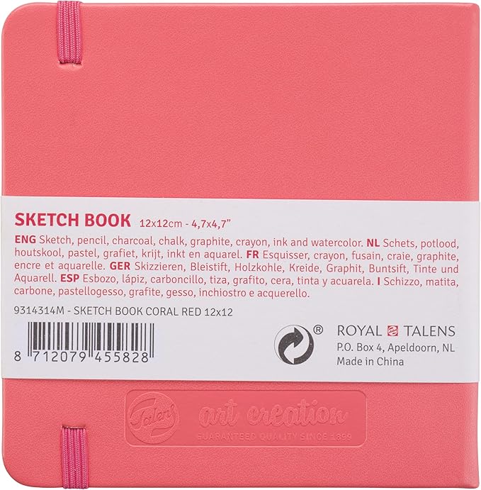 royal talens japan t9314-314m 441874 art creation sketchbook, drawing notebook, 4.7 x 4.7 inches (12 x 12 cm), coral red