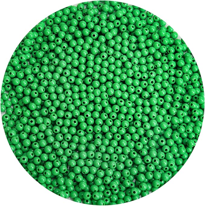 bonny boxx 2000pcs 4mm smooth emerald acrylic round beads, plastic resin bubblegum balls chunky gumball beads for necklace and bracelet making, crafting supplies
