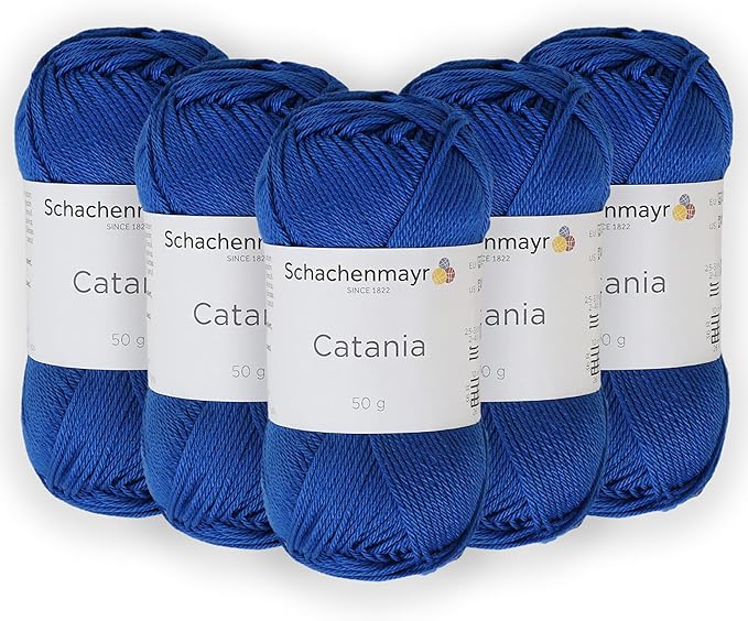 5 Skein/Pack Schachenmayr (SMC) Catania Originals Yarn, Each Ball 1.76 Oz (50gr) / 136 Yards (125 m), 100% Mercerized Cotton for Knitting and Crochet Yarn, Sport Weight, 201 - Royal