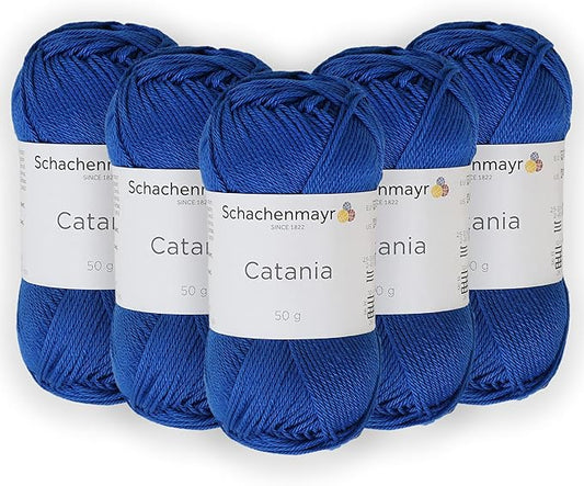 5 Skein/Pack Schachenmayr (SMC) Catania Originals Yarn, Each Ball 1.76 Oz (50gr) / 136 Yards (125 m), 100% Mercerized Cotton for Knitting and Crochet Yarn, Sport Weight, 201 - Royal