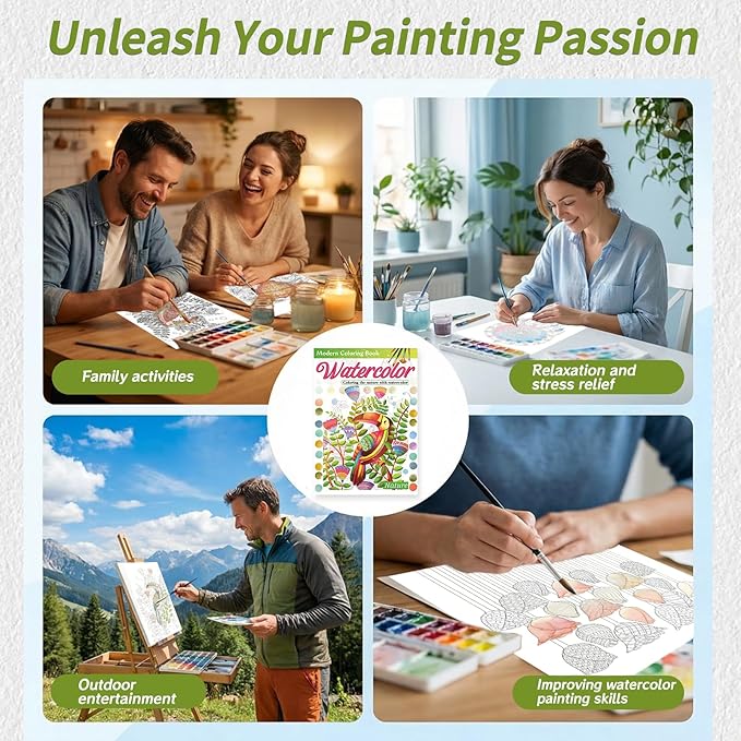 Adults Water Coloring Book: 12 Advanced Exquisite Patterns – 100% Cotton 300gsm Paper, A4 Size – for Beginners & Professionals to Enhance & Consolidate Watercolor Techniques (Nature)