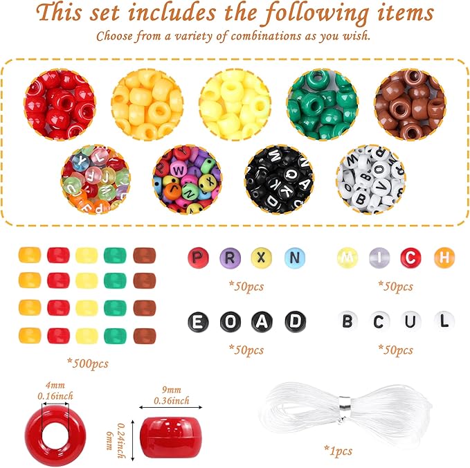 Fall Pony Beads Kits,Fall Beads for Necklace Jewelry Making,Bracelets Making Kits,Bracelet Bead,Plastic Bead for Crafts, Gift for Friend(5 Color,500PCS)