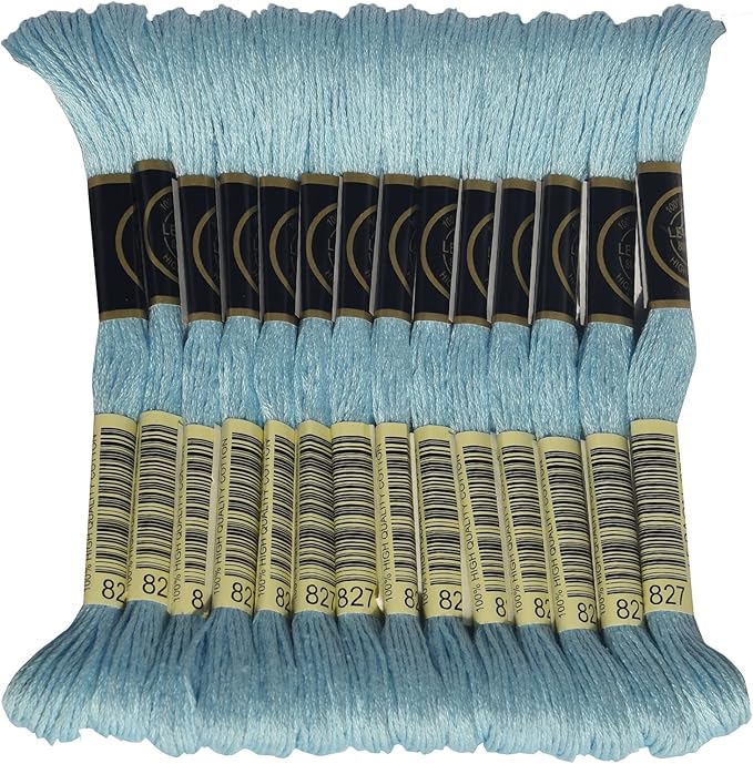 LE PAON Embroidery Floss, 14-Pack Six Strands 100% Long Staple Cotton Embroidery Thread, 8.7-Yard，Color Number：827, Very Light Blue