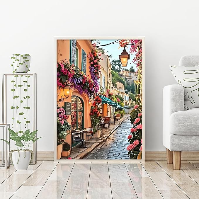 askkqtx Landscape Diamond Art Kits for Adults, Flowers Street Scenery Diamond Painting Kits, 5D DIY Full Drill Crystal Rhinestone Gem Art Craft Kits for Home Wall Decor 12X16 Inch