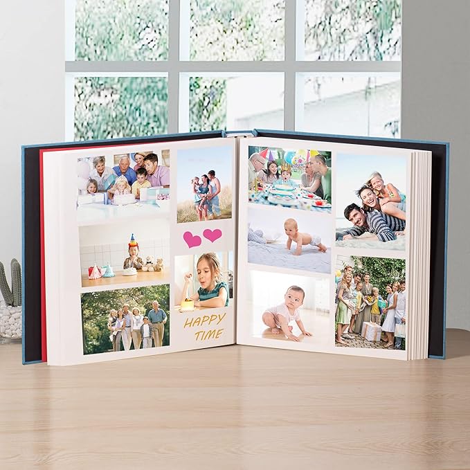 Large Photo Album Self Adhesive 4x6 5x7 3x5 8.5x11 Scrapbook Magnetic Album DIY Scrap Book Length 13 x Width 12.8 (Inches) 120 Sticky Pages Linen Cover DIY Photo Album (Sky Blue)