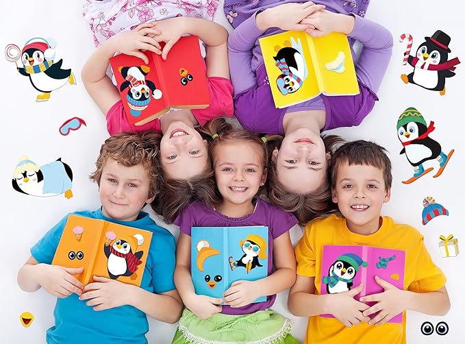 60sheets winter stickers crafts for kids - make-a-penguin face sticker- holiday gifts christmas goodie bag stuffer school classroom activity games party favors (small size)