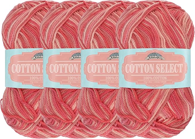 JubileeYarn Cotton Select Yarn - 50g/Skein Sport Weight - Rose Parade - 4 Skeins