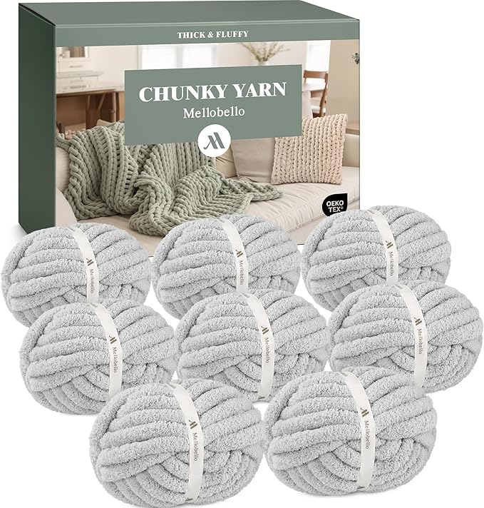 Jumbo Chunky Yarn for Hand Knitting - Super Thick Chenille Chunky Yarn for Crocheting - Extra Soft Bulky Fluffy Blanket Big Yarn 8 Jumbo Pack (27yds,8 oz Each Skein)
