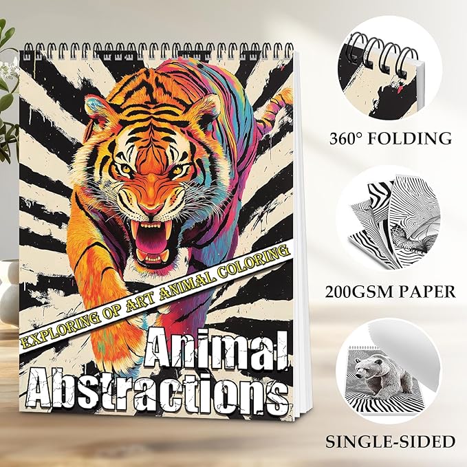 Coloring Books for Women Relaxation, 24 Pages Coloring Book for Adults Stress Relief, Spiral Coloring Books for Men & Women, Relaxing Gift for Adult, Single-Sided Coloring Book of Animal Kaleidoscope