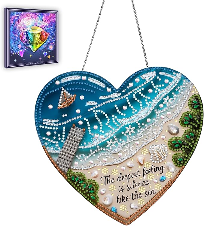 Ginfonr Diamond Painting Kits Hanging Pendant, Ocean Diamond Art Kits for Adults, Special Shaped Rhinestone Valentine's Day Diamond Art, Double Sided Hanging Kits for Garden Wall Window 8 x 8 inch