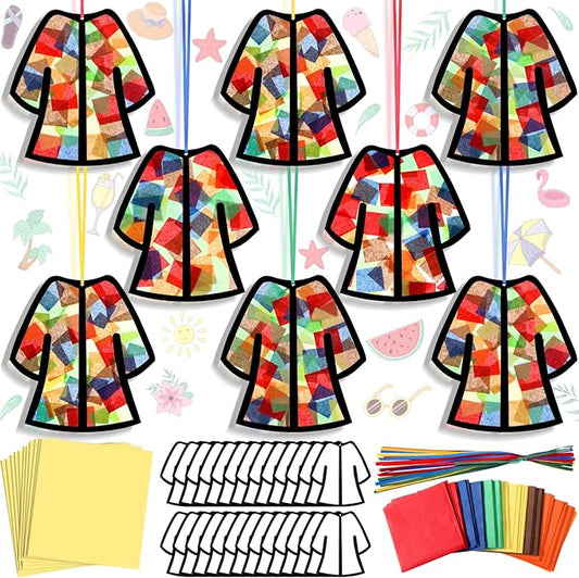 Motipuns 32 Sets Easter Resurrection Ornaments Craft Kit, Bible Story Coat DIY Suncatchers Religious Christian Stained Glass Effect with Tissue Paper Window Art for Sunday School Church Vbs Decor