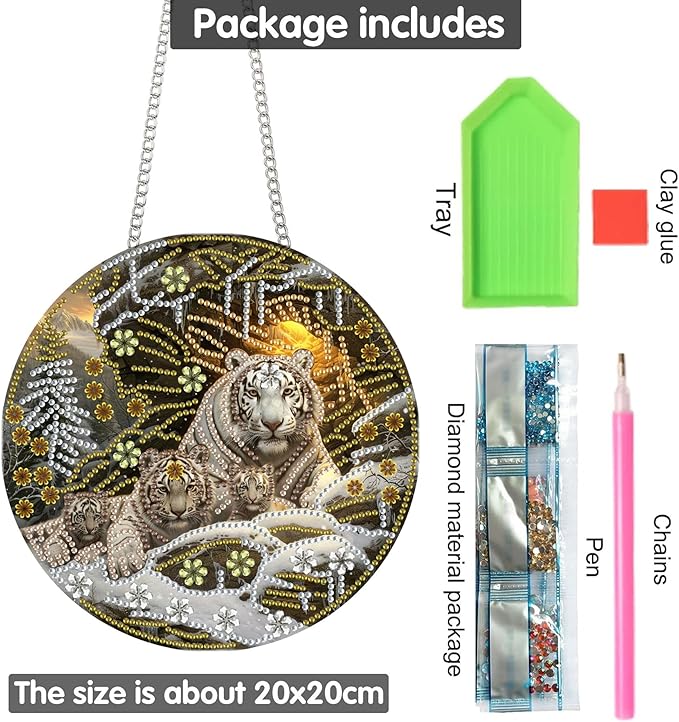 Yomiie Tiger Animals Sun Catcher Window Hanging - DIY Double Sided Winter Diamond Painting Pendant Kit, Acrylic Diamonds Art Ornament for Front Door Sign & Indoor/Outdoor Garden Decor(8x8 inch)