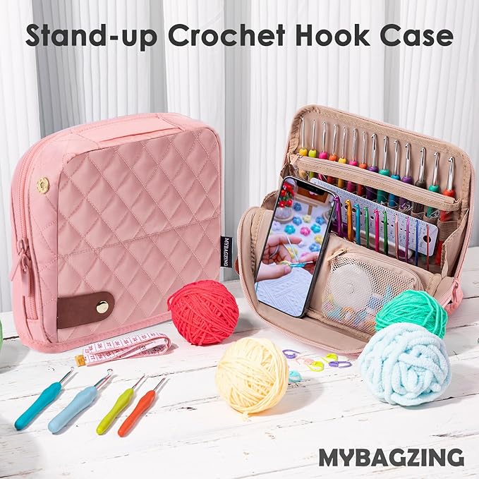 Empty Crochet Hook Case - Stand Up Crochet Hook Organizer with 30 Slots for Crochet Hooks & needles, Crochet Accessories - Crochet Needles Set for Crochet Lovers, Crochet Kit for Beginners