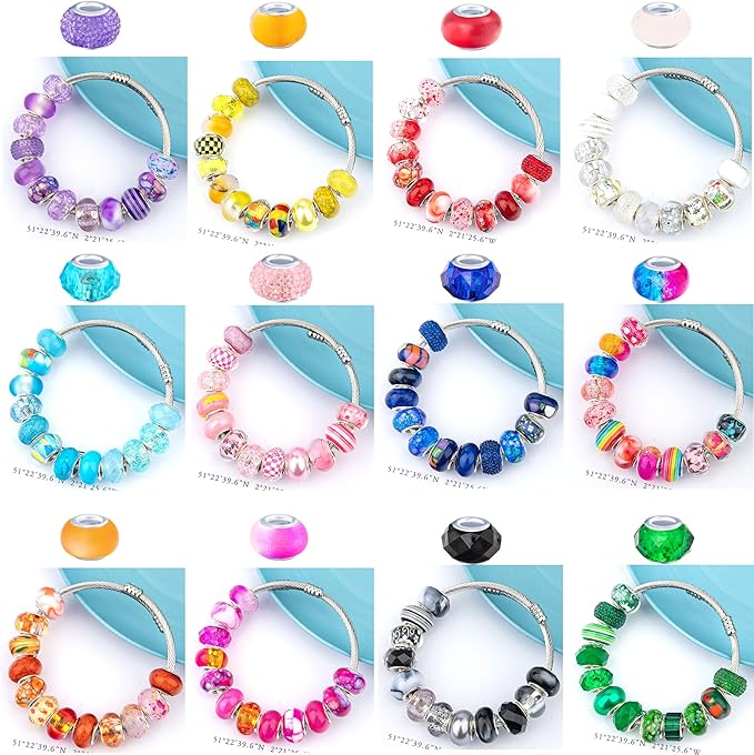 520 Pcs Large Hole Spacer Beads Assortment European Craft Beads Large Hole Colorful Rhinestone Lampwork Big Beads Fairy Garden Bead for DIY Pens Bracelet Necklace Keychain Jewelry Making Supplies